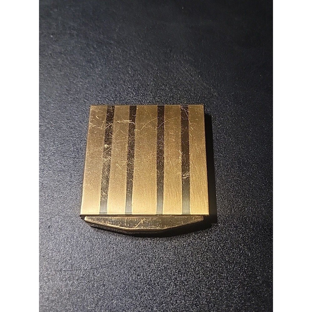 Vtg Goldtone Striped Ladies Compact Powder Case Puff Powder USA Pat 1802795